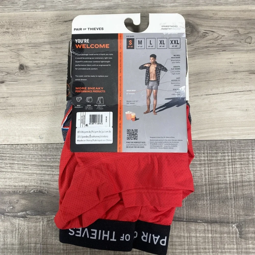 2 Pack of Mens Pair of Thieves SuperFit‎ Boxer Brief Underwear Red/Grey Size S